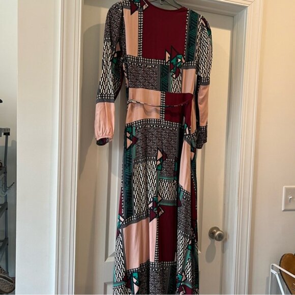 NWT Anthropologie Wrap Dress Maxi Long Sleeves patchwork PRINT size Medium MP - Picture 16 of 16